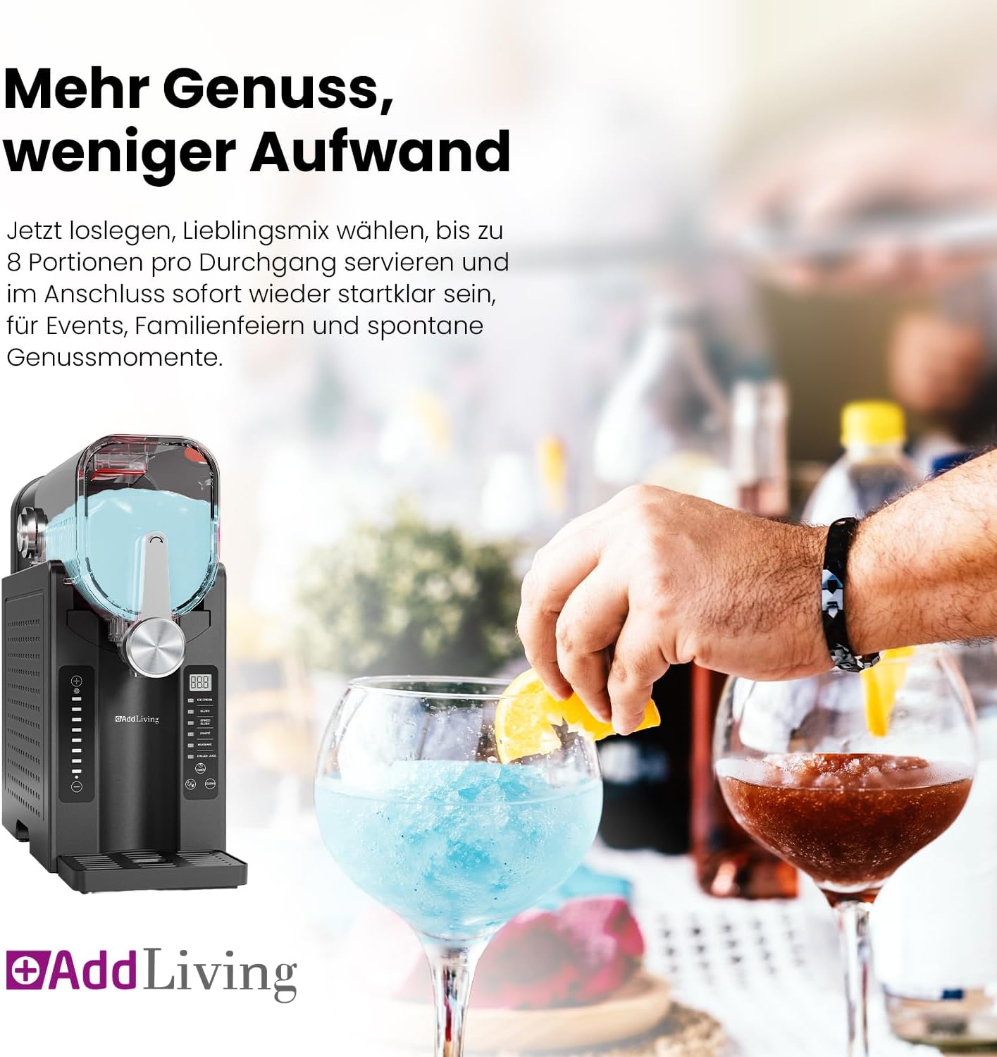 SLUSH Maschine für Zuhause | Slushy Maker & Eismaschine mit 6 Programmen | 2,6L Slush Eis Maschine für Cocktails, Slush-Eis, Softeis, Frappe, Milchshakes | Selbstreinigend | Schwarz/Silber