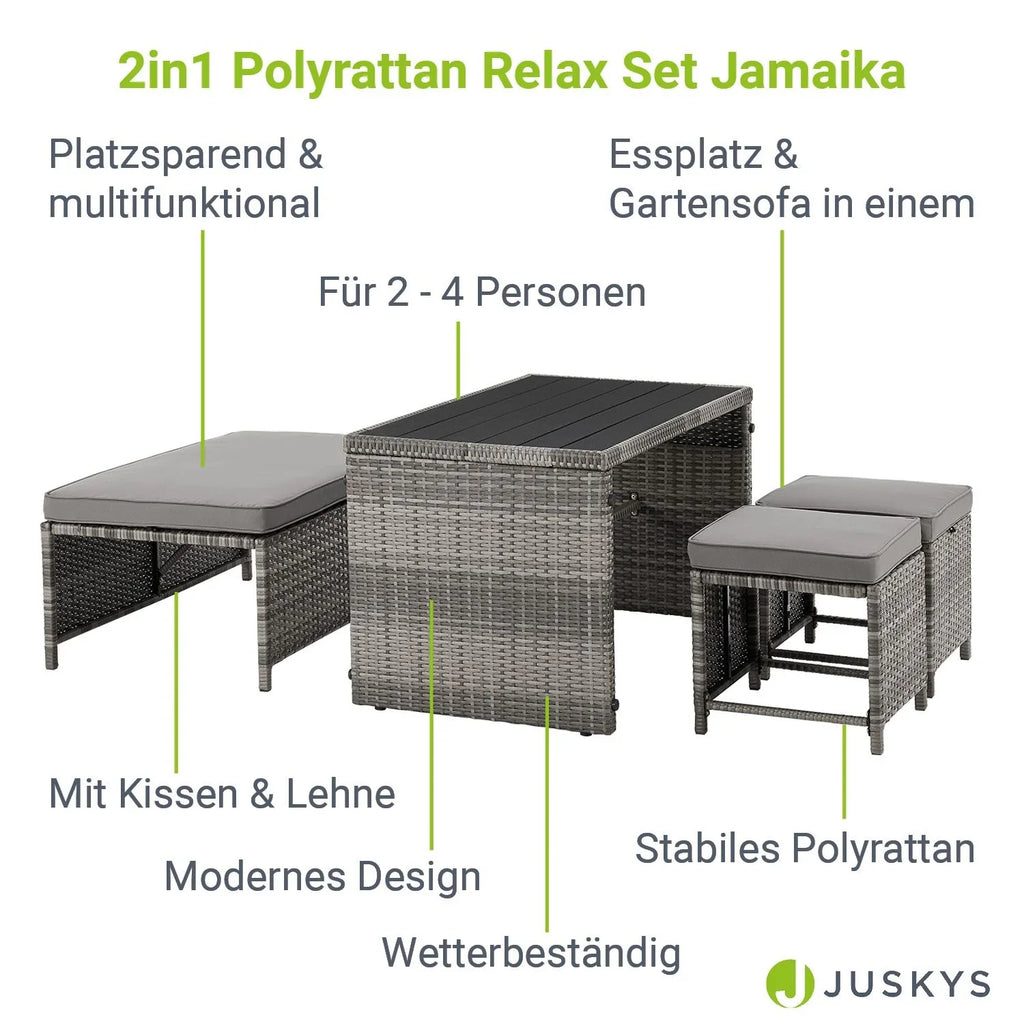 2025 Salón de jardín 2 en 1 de ratán sintético Jamaika – Modular, compacto y elegante