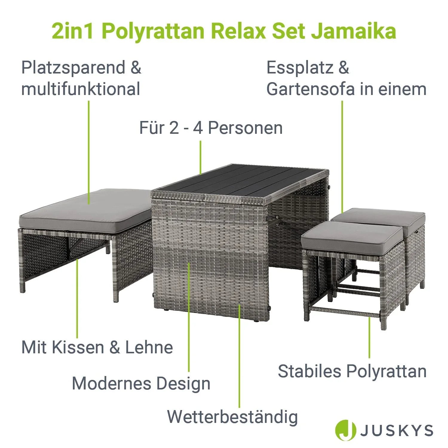 2025 Salón de jardín 2 en 1 de ratán sintético Jamaika – Modular, compacto y elegante