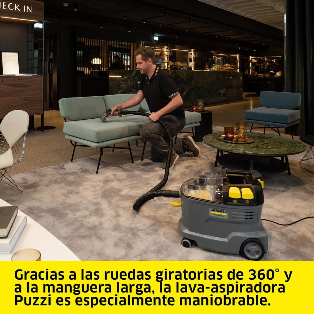 Kärcher Lava-aspiradora Puzzi 8/1, para tapicerías y superficies textiles, depósito: 8 l, caudal de pulverización: 1 l/min, superficie: 12-18 m²/h, peso: 8,6 kg, boquilla para tapicerías