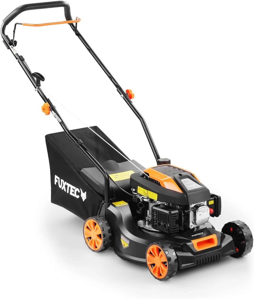 Cortacésped de Gasolina FUXTEC FX-RM4646ECO 46cm de Anchura de Corte - Potente Motor de Gasolina de 146cc Easy Clean 3en1 2,6KW Mulching recogedor de Hierba 50L