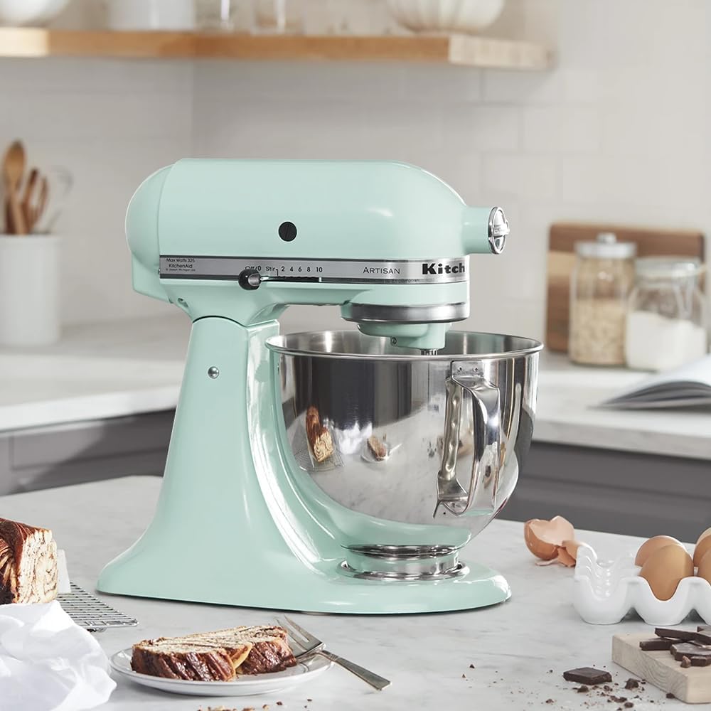 KitchenAid Küchenmaschine - Artisan - Küchenmaschine mit kippbarem Motorkopf - Küchenmaschine mit 5 Zubehörteilen - Küchenmaschine mit 2 Edelstahlschüsseln - 4,8 L und 3 L - Eisblau