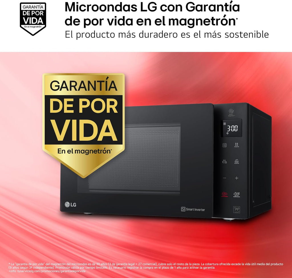 LG MH6535GIB - Microondas con grill, 1000 W, Smart Inverter, Display digital, Color Negro Transparente, 1000 W, 25 l