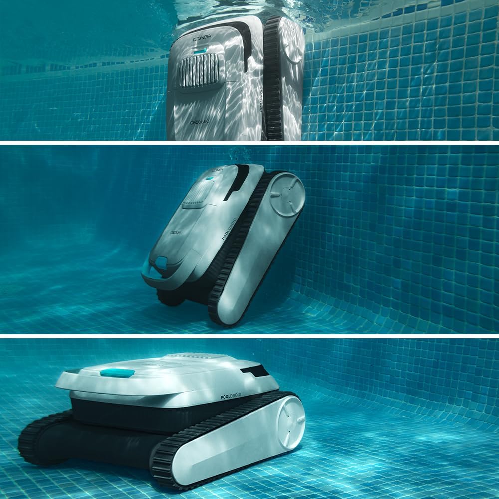 Cecotec Poolroboter für Boden, Wände und Wasserlinie Conga Pooldroid 5000 TotalClean Pearl. 100m2 Oberfläche, 90º Max. Neigung, Geordnete Reinigung, 100min Akkulaufzeit, 4L Kapazität