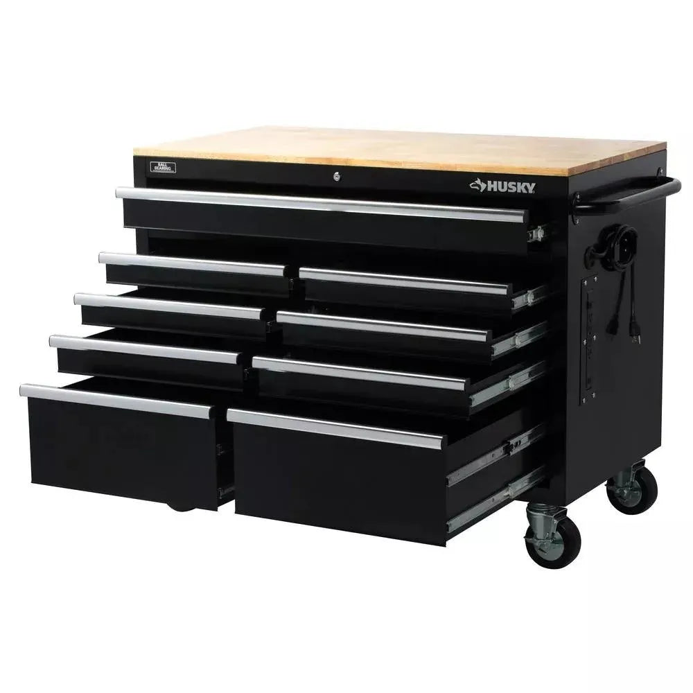 2025 Tiefenschubladen-Rollwerkstattwagen mit 9 Schubladen, 46" B x 24" T, glänzendes Schwarz-Finish