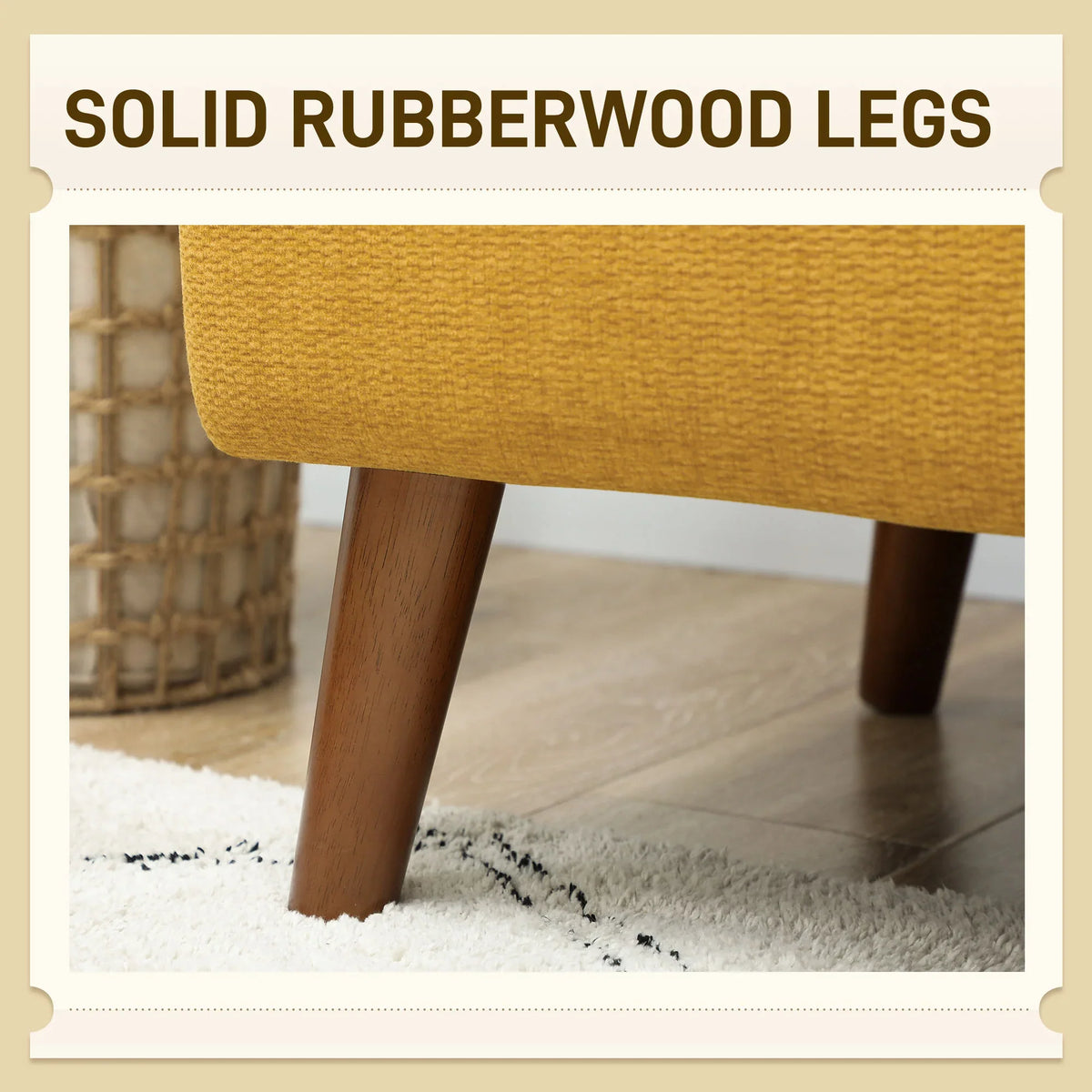 2-Sitzer-Sofa aus Samt, 21 cm dicke Polsterung und Holzbeine, gelb