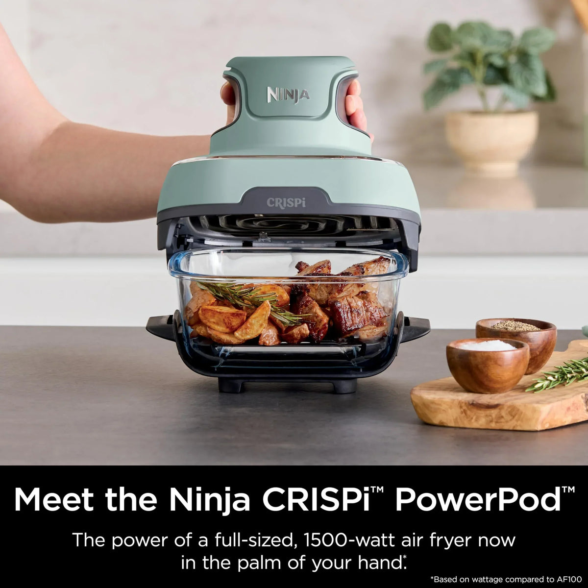 2026 Ninja Crispi Freidora de Aire Caliente, Compatible con Microondas, Congelador y Lavavajillas, Sistema de Cocina Portátil en Vidrio No Tóxico, Recipiente de Vidrio de 1,5 L con 6 Tazas y Tapas