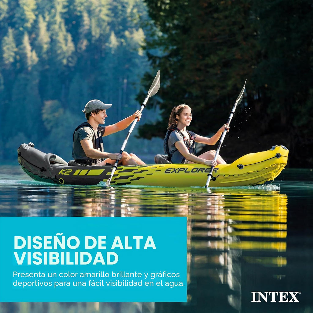 Intex Explorer K2 Kayak, 2-Person Inflatable Kayak Set with Aluminum Oars and High Output Air Pump