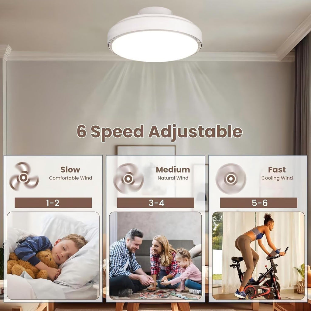 Geräuschloser Deckenventilator mit Licht und Fernbedienung, Deckenventilator ohne Flügel mit modernem LED, 6 reversible Geschwindigkeiten, Smart Dimmbare Ventilatorlampe für Schlafzimmer Wohnzimmer Weiß
