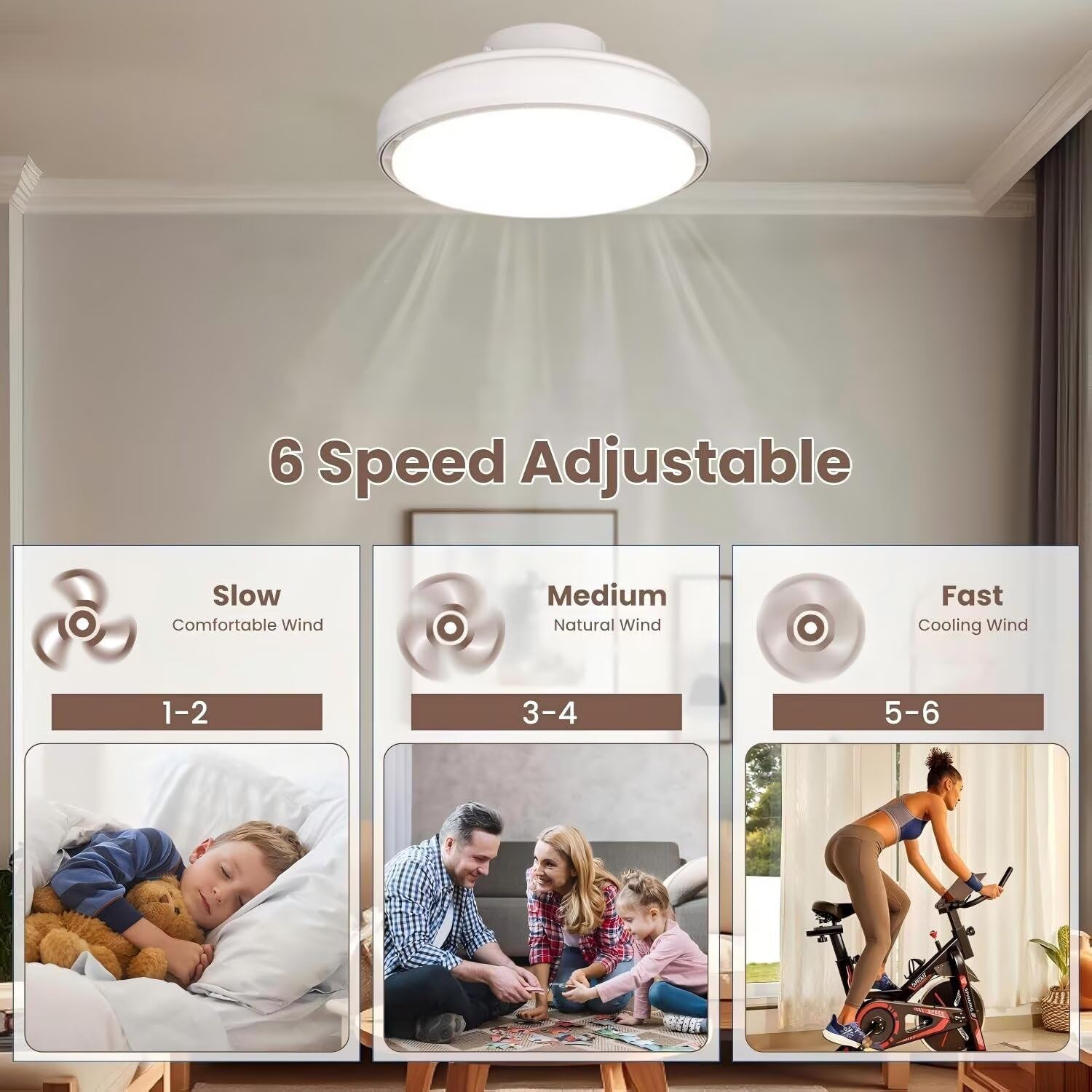 Geräuschloser Deckenventilator mit Licht und Fernbedienung, Deckenventilator ohne Flügel mit modernem LED, 6 reversible Geschwindigkeiten, Smart Dimmbare Ventilatorlampe für Schlafzimmer Wohnzimmer Weiß