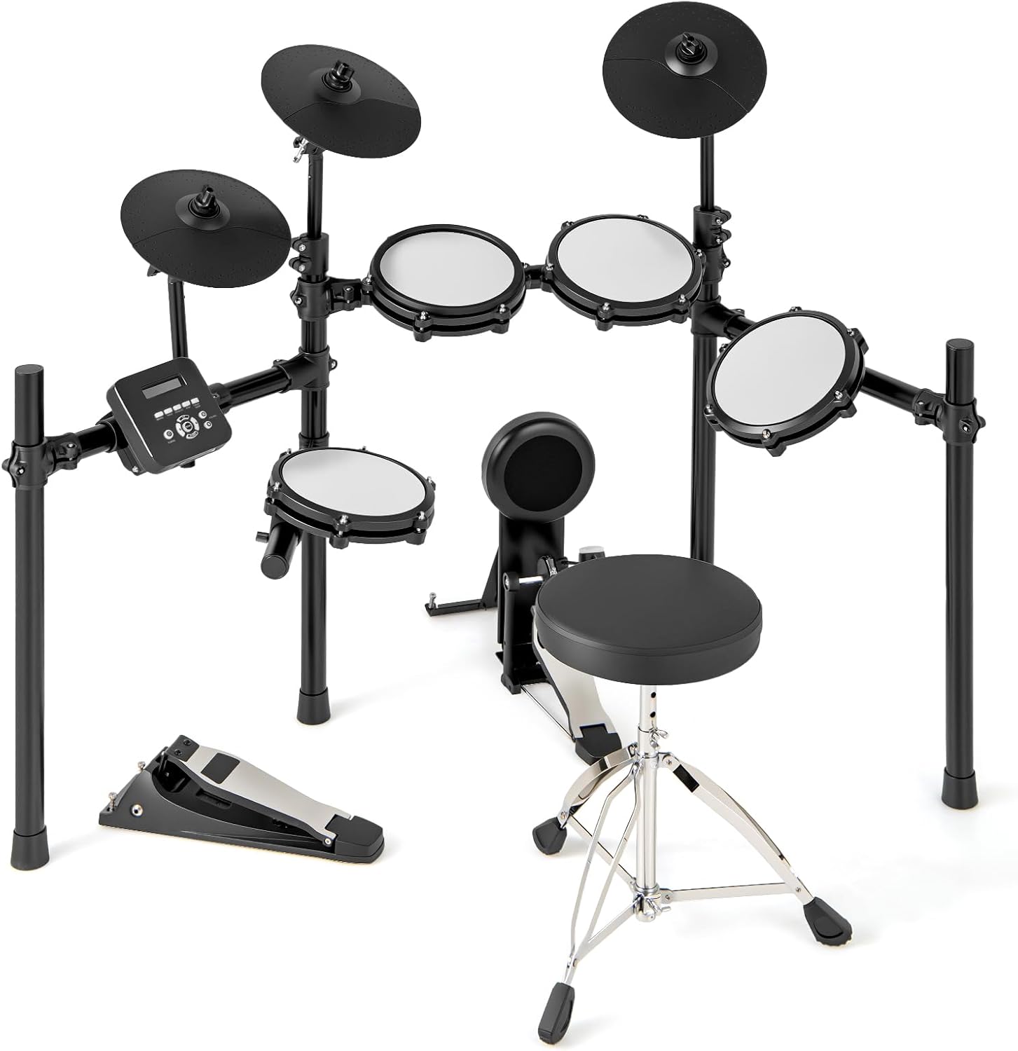 COSTWAY E-Drum-Set, faltbares Schlagzeug mit leisen Mesh-Pads, Becken, 225 Sounds und 30 Demos, Metronom und USB-MIDI, Bassdrum, 2 Schlagstöcke, verstellbarer Hocker, für Erwachsene und Kinder
