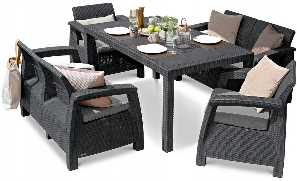 Gartenmöbel-Set CORFU FIESTA Keter Tisch Sofa Sessel für die Terrasse Graphit