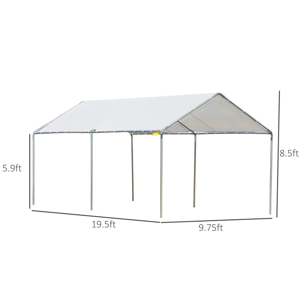 2025 Cochera de alto rendimiento Outsunny de 3 x 6 m en acero galvanizado con kit de fijación, 3 cables reforzados y lona blanca