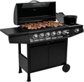 Amig - Barbacoa de gas Fireplus 6+1 de 12,9 kW - Acero inoxidable Negro - Parrilla con ruedas Modelo GRILL-6F - Barbacoa XXL con carro y termómetro - 138x52x103 cm - 7 quemadores y Bandeja lateral