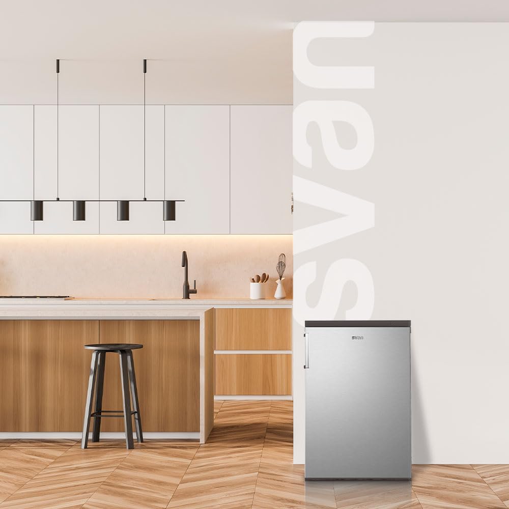 Svan Gefrierschrank Inox SCV855500EX. 85 Liter Fassungsvermögen, wechselbarer Türanschlag, geringe Geräuschentwicklung, Energieeffizienzklasse E
