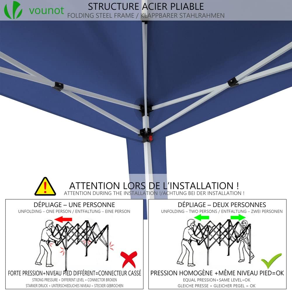 VOUNOT® Carpa Plegable Gazebo 3x3m con 4 Paredes y 4 Bolsas de Arena, Cenador Pabellón de Jardín para Camping, Fiestas, Exterior, Color Azul