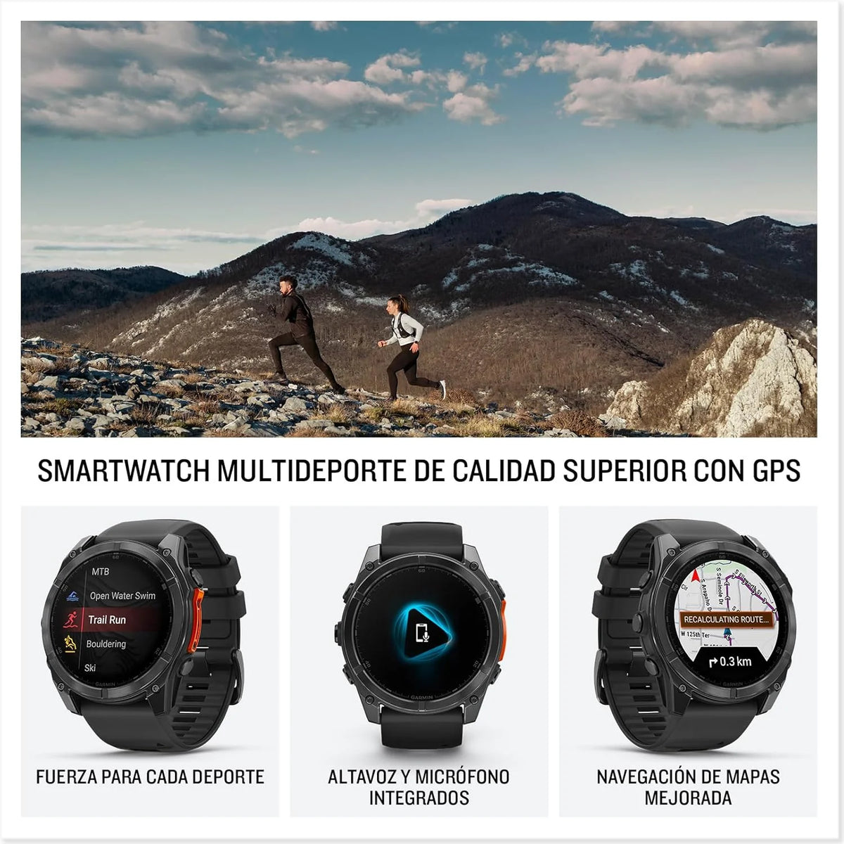 Garmin fēnix 8-51mm - Reloj de Alto Rendimiento GPS Multideporte con Pantalla táctil AMOLED, Linterna LED, Altavoz y micrófono Integrados, Mapas y hasta 29 días de autonomía, Negro