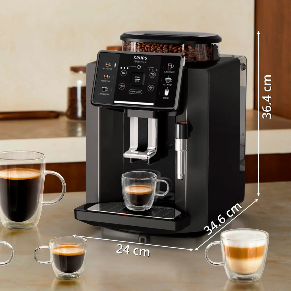 2025 Krups Essential - Cafetera súper automática, 15 Bares de presión, Molinillo cónico de Metal, con selección de cantidad e Intensidad de café, 1.7 l, 1 Cups, Acero, Pantalla LCD + Acc. Leche