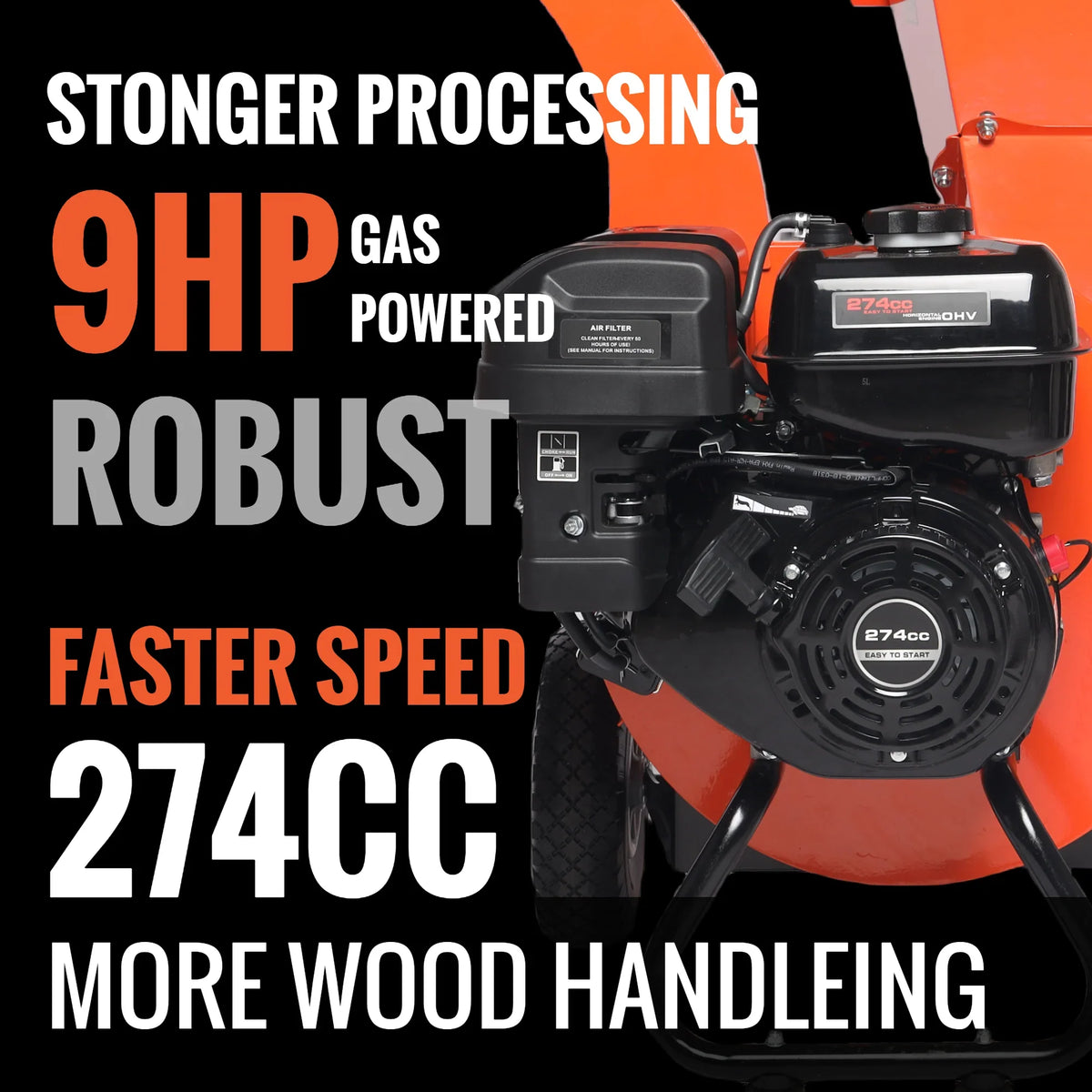 2026 EFCUT C40 Holzhacker – 10 cm Kapazität – 9 PS 274 cm³ Motor – Hochleistungs-Benzin-Häcksler
