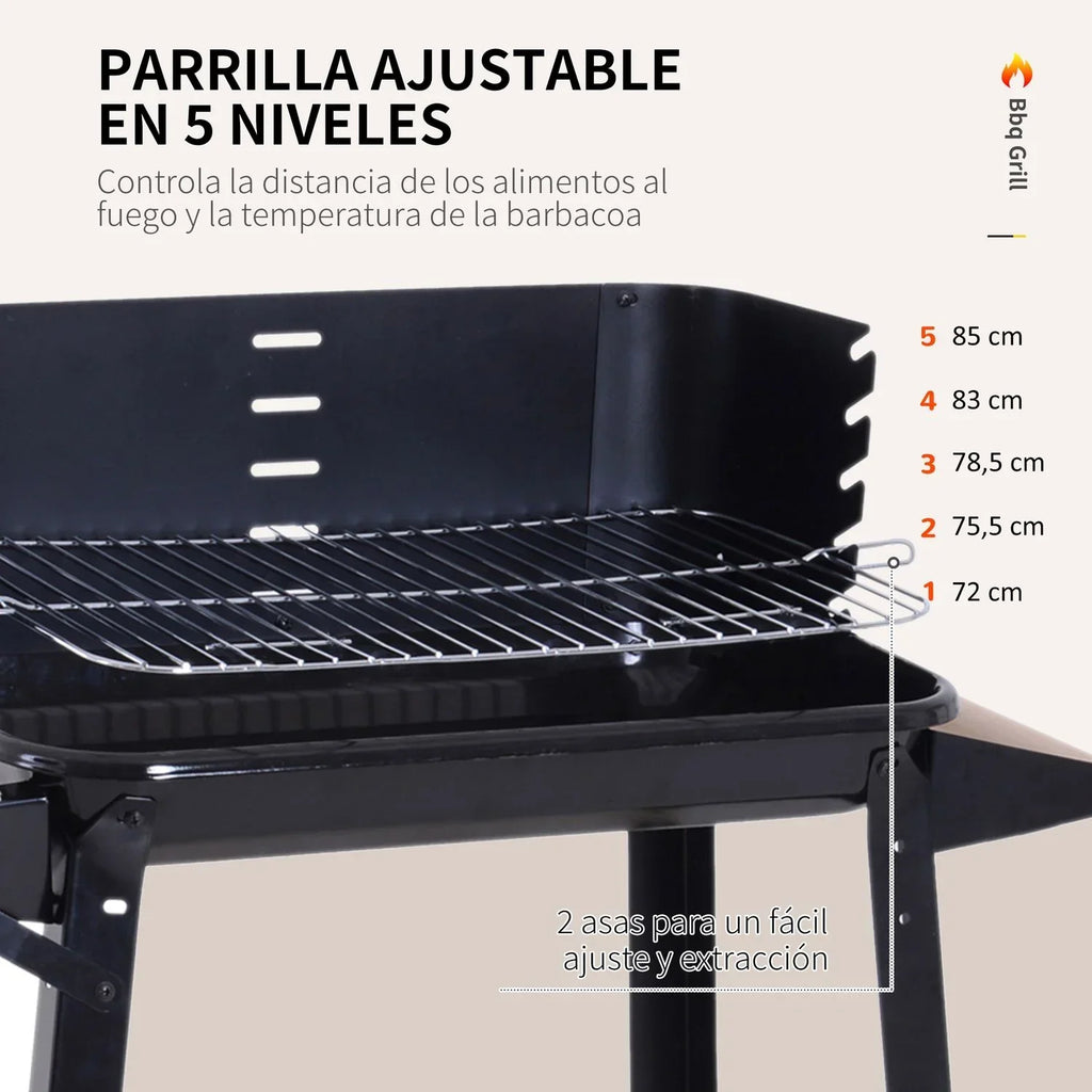 Holzkohlegrill mit Rädern und Ablage Outsunny 83x37x87cm Schwarz