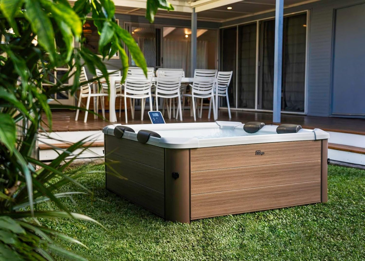 MSPA Whirlpool Oslo Amber – 160 x 160 x 65 cm – Whirlpool Hinchable para 6 Personas con 120 chorros de Masaje, 8 boquillas de hidromasaje, calefacción PTC, luz LED, desinfección de ozono y Cubierta