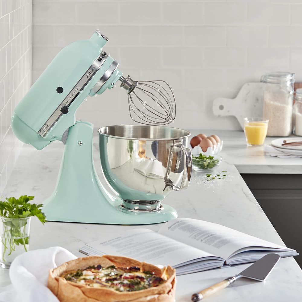 KitchenAid Küchenmaschine - Artisan - Küchenmaschine mit kippbarem Motorkopf - Küchenmaschine mit 5 Zubehörteilen - Küchenmaschine mit 2 Edelstahlschüsseln - 4,8 L und 3 L - Eisblau