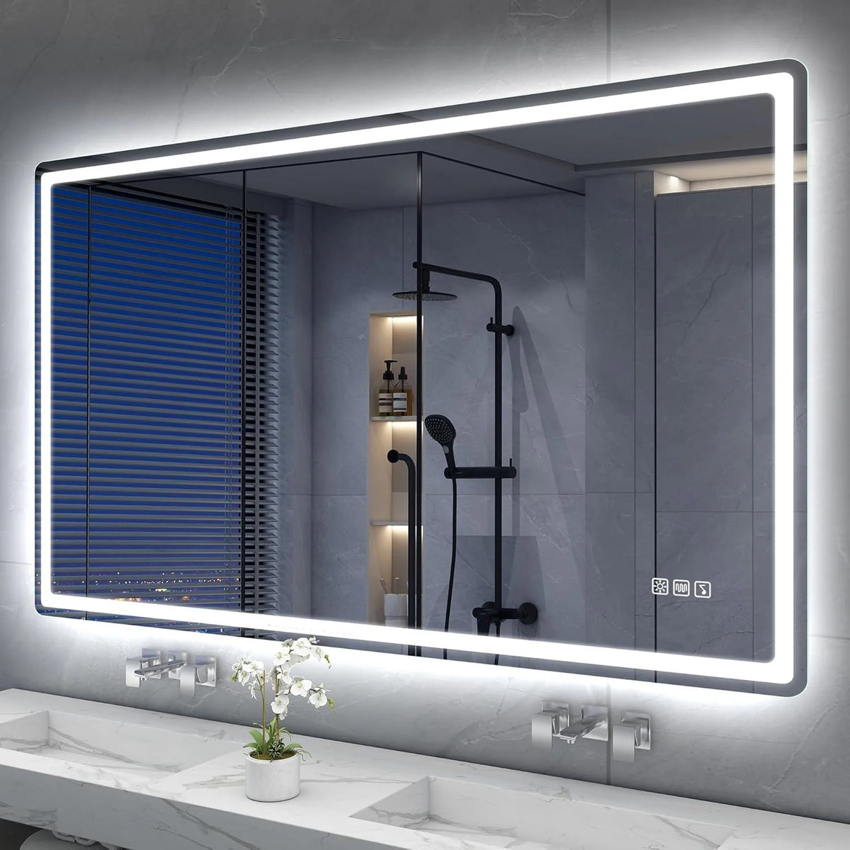 S'bagno Espejo-Baño-con-Luz 120x70cm, Espejo-Baño-LED-Bluetooth con Función Antivaho, 3000K/4000K/6500K, Regulable, Memoria, Cristal Templado HD, IP44-Espejos-de-Baño-con-LED, Horizontal/Vertical