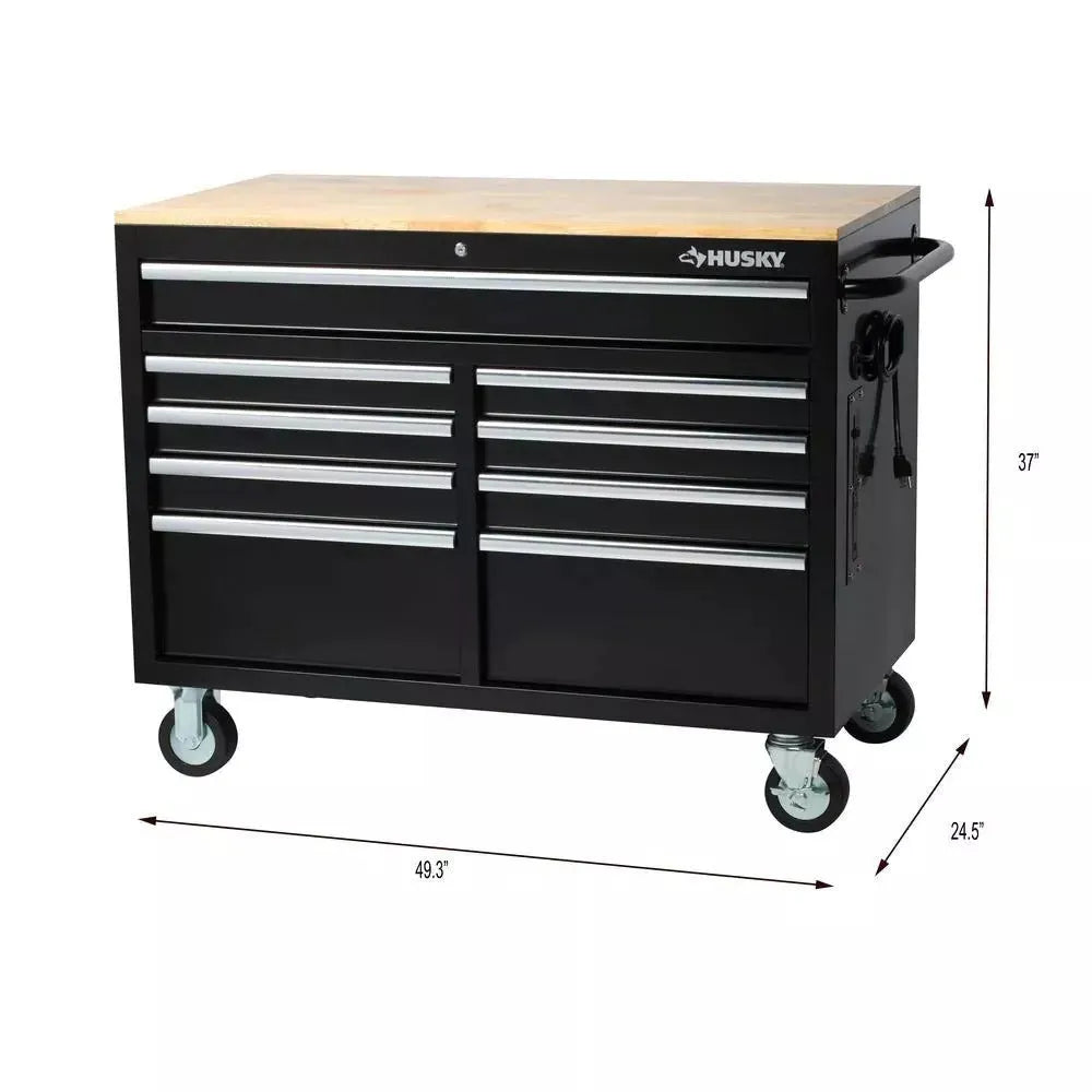 2025 Tiefenschubladen-Rollwerkstattwagen mit 9 Schubladen, 46" B x 24" T, glänzendes Schwarz-Finish