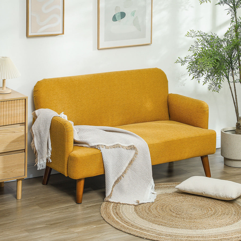 2-Sitzer-Sofa aus Samt, 21 cm dicke Polsterung und Holzbeine, gelb