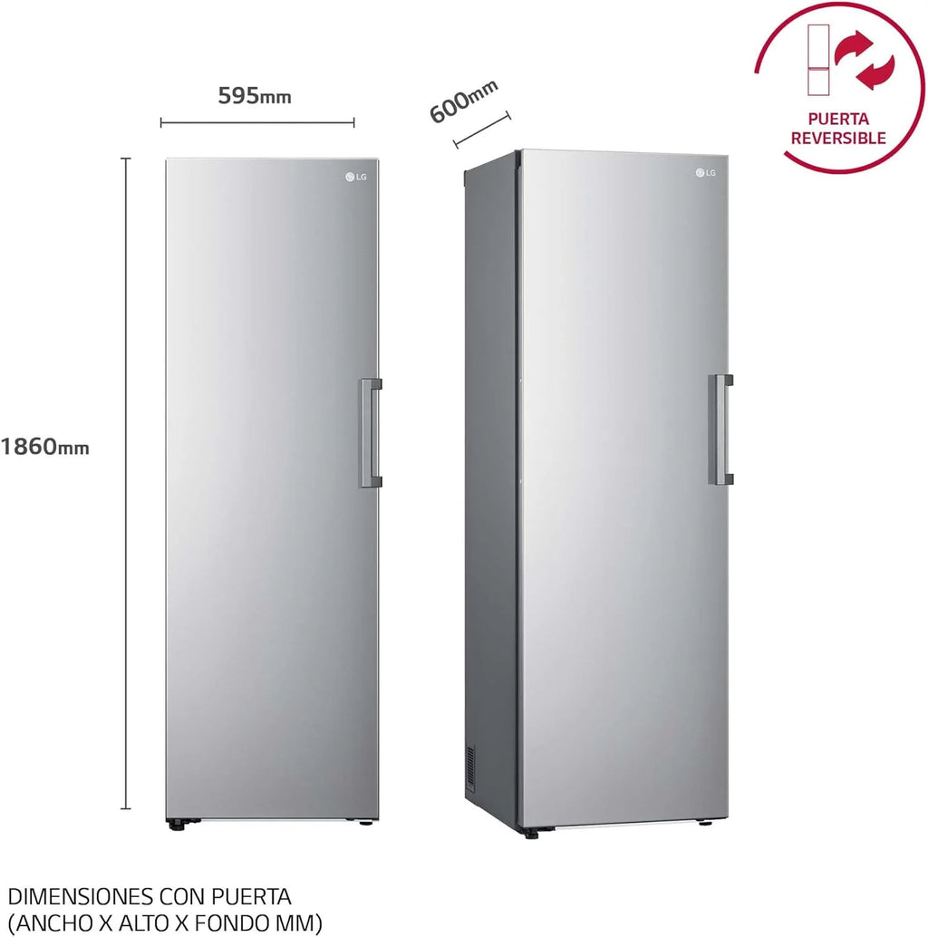 GFT41PZGSZ - Congelador No Frost Total, 1 Puerta, Compresor Smart Inverter, de 355 L y 186 cm, Congelador Vertical con Funcion de Congelacion Rapida, Color Inox