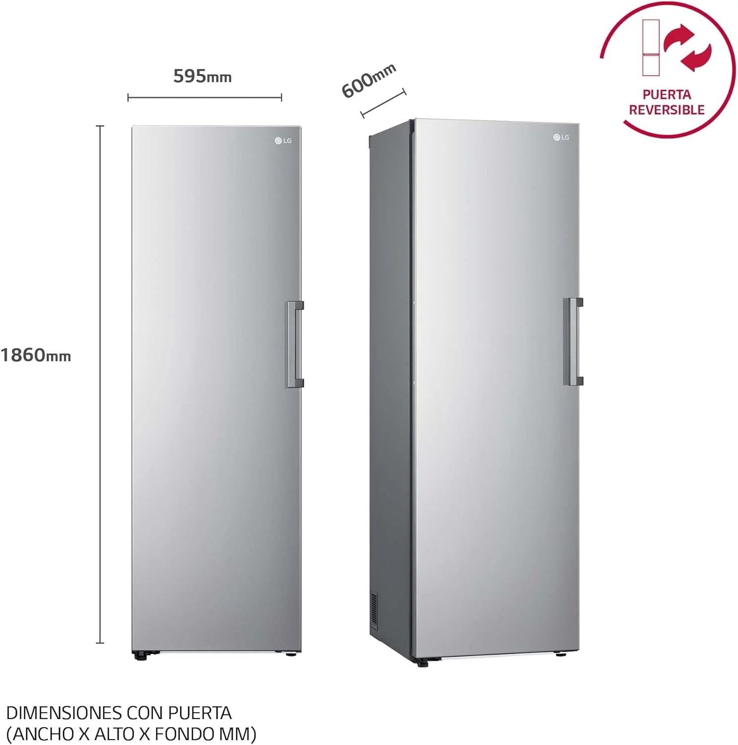 GFT41PZGSZ - Congelador No Frost Total, 1 Puerta, Compresor Smart Inverter, de 355 L y 186 cm, Congelador Vertical con Funcion de Congelacion Rapida, Color Inox