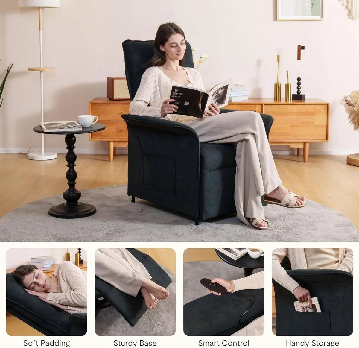 FLEXISPOT Sillón de Relax Eléctrico con Respaldo Ajustable, Reclinable de 105° a 155°, Sillon Reclinable, Sofá Relax Ergonómico Sillón para Dormitorio, Salón y Cine en casa (Gris Oscuro)