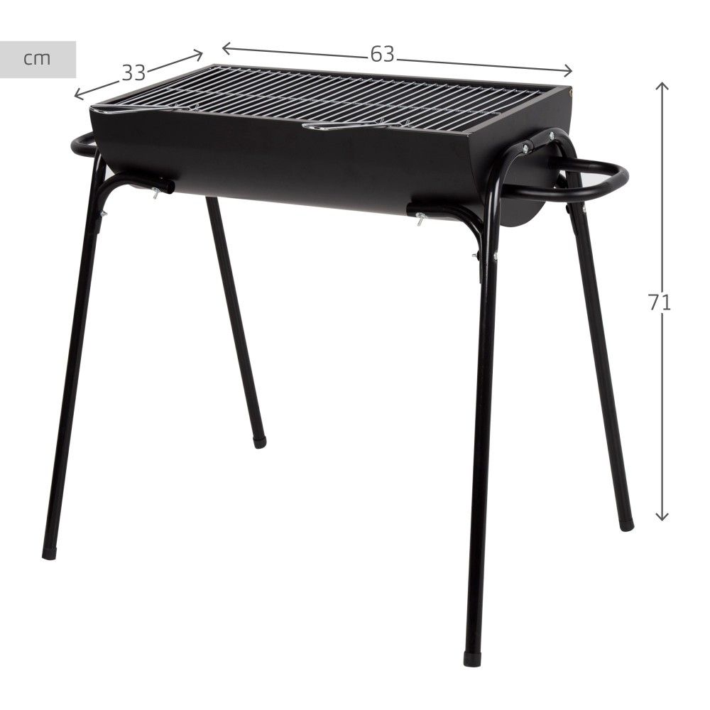 Barbacoa Portátil De Acero 91x33x71 Cm - Aktive. Negro