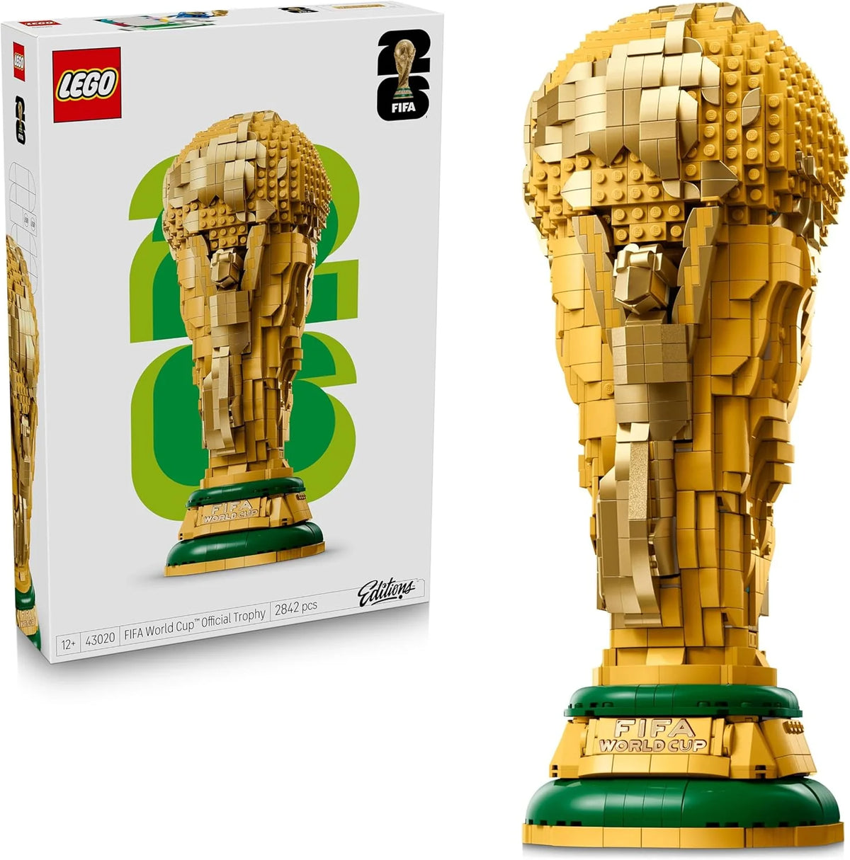 Editions Trofeo Oficial de la Copa Mundial de la FIFA - Trofeo de Juguete - Maqueta 3D con Minifigura Coleccionable - Regalo de Fútbol para Niños y Niñas de 12+ Años y Fans Adultos - 43020