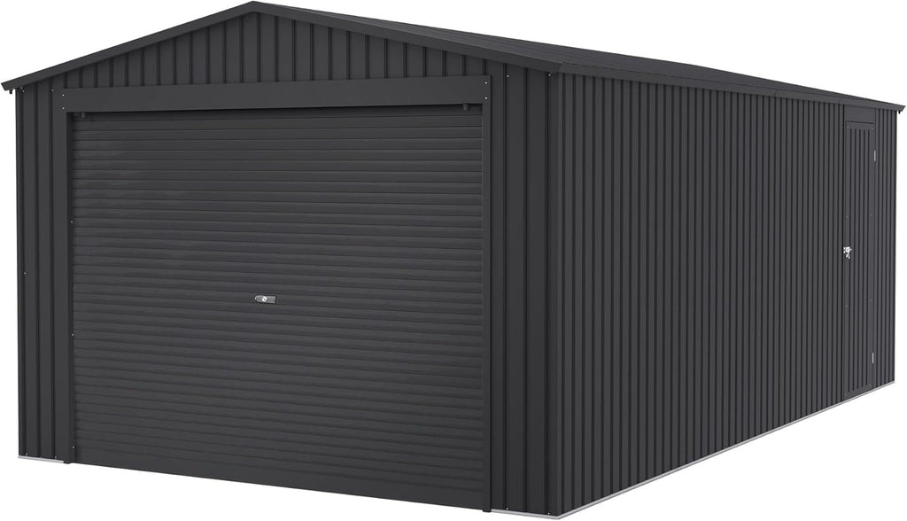 Wasabi - Metallgarage 19,52m² Jarama – Breites Rolltor – Wetterschutz für Autos – Sicherheitsschloss mit Schlüssel – Seitliche Fußgängertür – Carport Gartenhaus Lager – 576x338x243cm