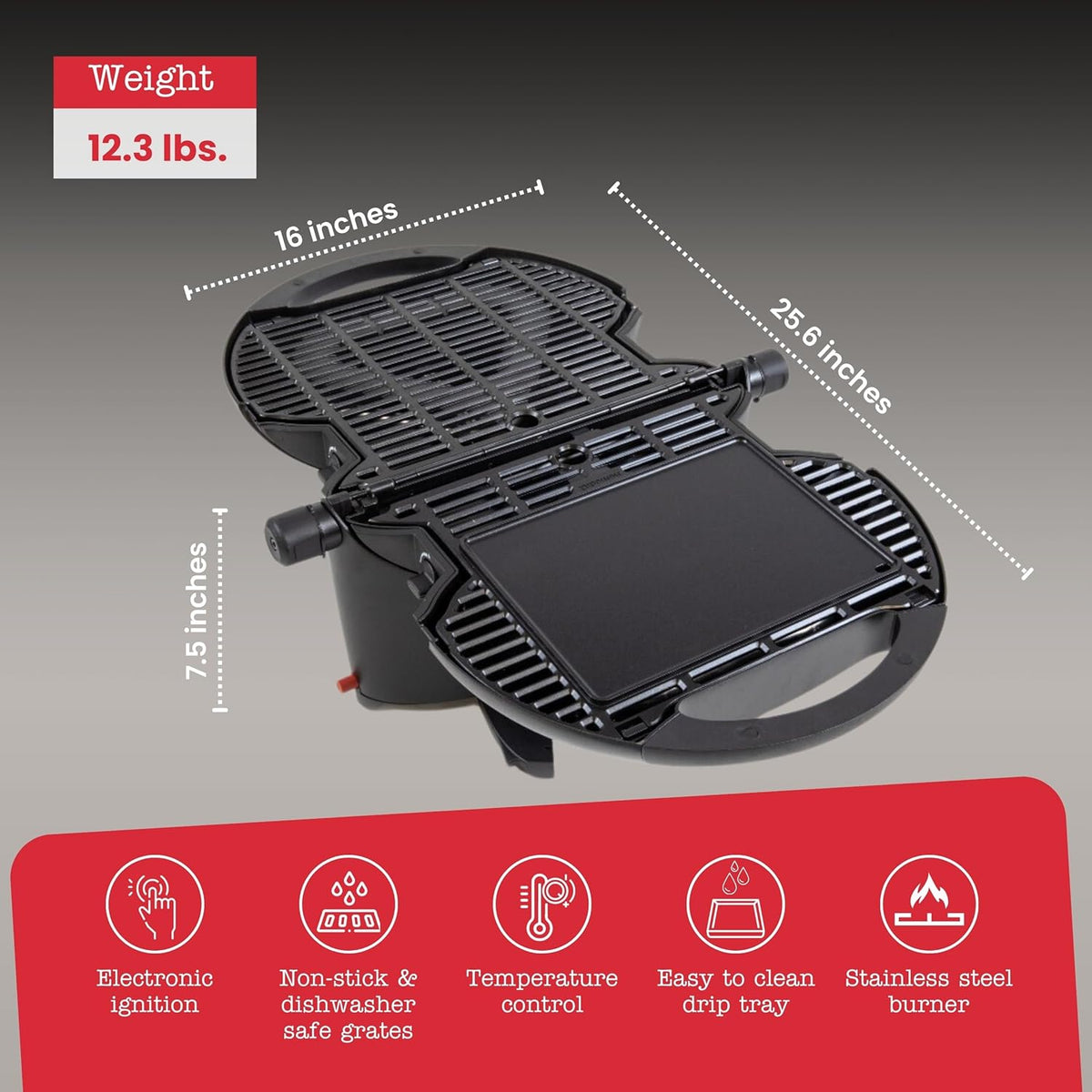 NOMADIQ Tragbarer Propangasgrill | Kleiner, kompakter und leichter Tischgrill | Perfekt für Camping, Heckklappenpartys, Kochen im Freien, Wohnmobile, Boote, Reisen (Grill)