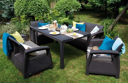 Gartenmöbel-Set CORFU FIESTA Keter Tisch Sofa Sessel für die Terrasse Graphit