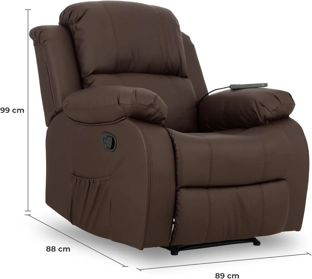 Don Descanso - Sillón Masaje Relax Calor Trevi Negro Reclinable 160º con 8 Motores Silenciosos, Calor Lumbar, Sist. Masaje 4 Zonas y Acabado en PU Anti-Cuarteo [Incluye Mando]. Ideal Gente Mayor