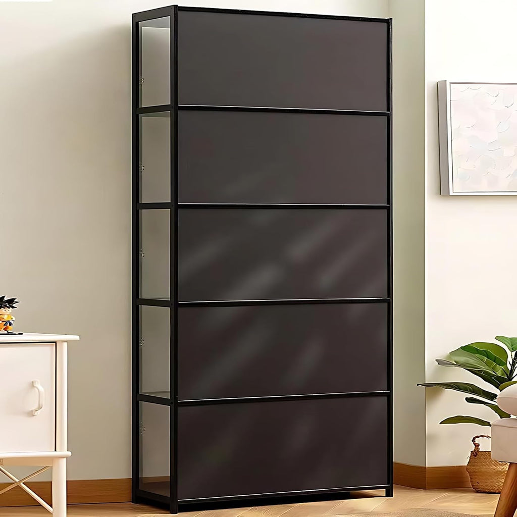 Vitrine aus Acrylglas, Schaukasten mit 5 Regalböden, Sammel-Spielzeug-Organizer, Bücherregal für Schlafzimmer, Leseecke, Kinder, Bambus (Schwarz, Doppeltür)