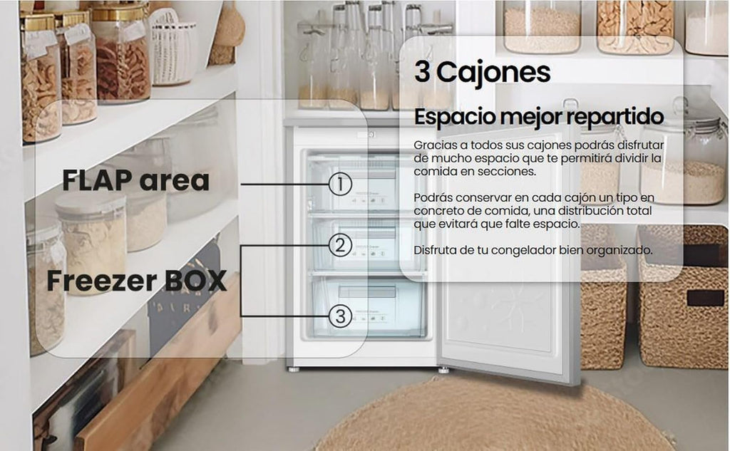 INFINITON CV-A85I – Gefrierschrank, 80 Liter, 85 cm, 3 Schubladen, Temperaturregelung, reversible Tür, höhenverstellbar, E, Inox