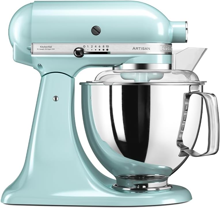 KitchenAid Küchenmaschine - Artisan - Küchenmaschine mit kippbarem Motorkopf - Küchenmaschine mit 5 Zubehörteilen - Küchenmaschine mit 2 Edelstahlschüsseln - 4,8 L und 3 L - Eisblau