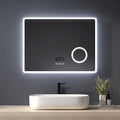 Heilmetz LED Badspiegel mit 3-fach Vergrößerungsspiegel, 80 x 60 cm, mit Touch-Schalter und Antibeschlagfunktion, Uhr und Bluetooth, Dimmbar, Drei Farben, Typ13