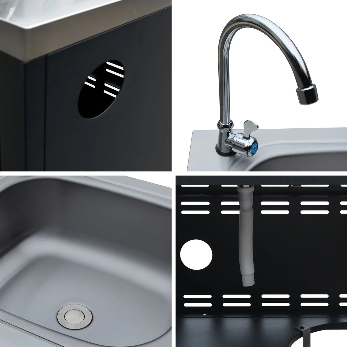 Cocina Exterior De Acero Con Fregadero De 80cm, Negro