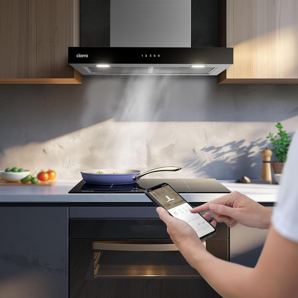 Ciarra CBCS6102 Dunstabzugshaube 60cm 650 m³/h - Touch Control & Wifi - 4 Geschwindigkeiten - Abluft- und Umluftbetrieb mit Aktivkohlefilter CBCF003 - Edelstahl