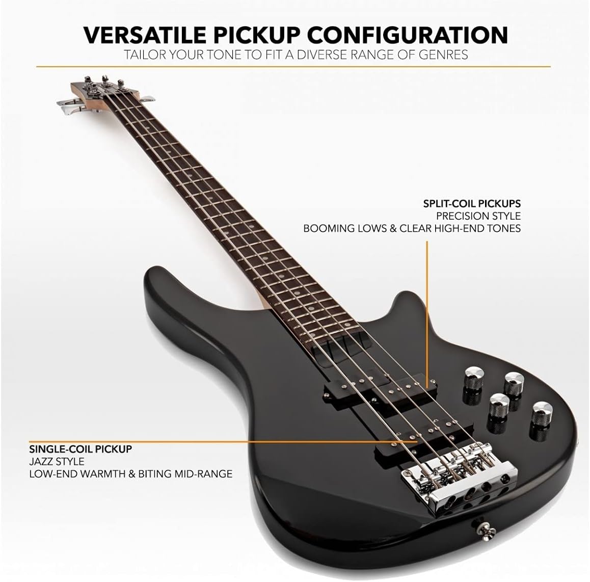 Gear4music Chicago E-Bass-Gitarre mit 15-W-Verstärker, 4 Saiten, schwarz