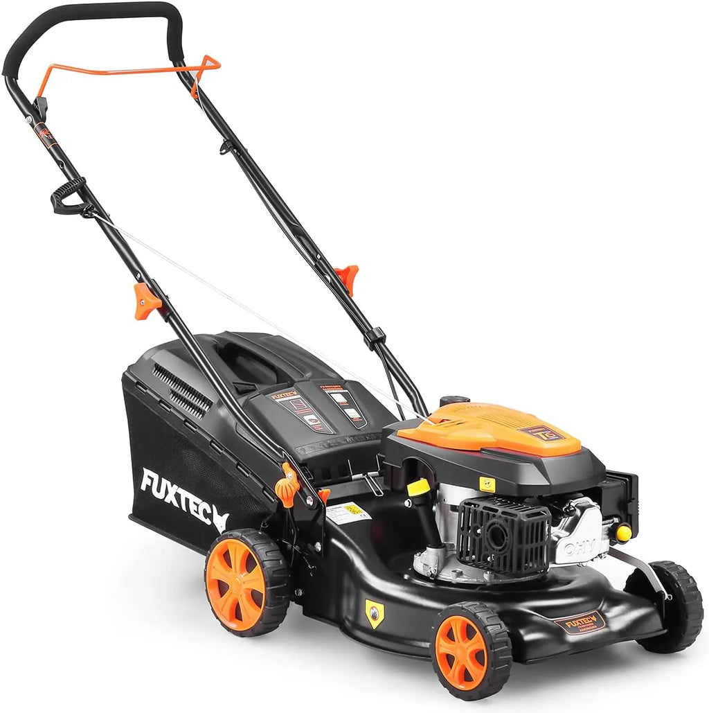 Cortacésped de Gasolina FUXTEC FX-RM4646ECO 46cm de Anchura de Corte - Potente Motor de Gasolina de 146cc Easy Clean 3en1 2,6KW Mulching recogedor de Hierba 50L