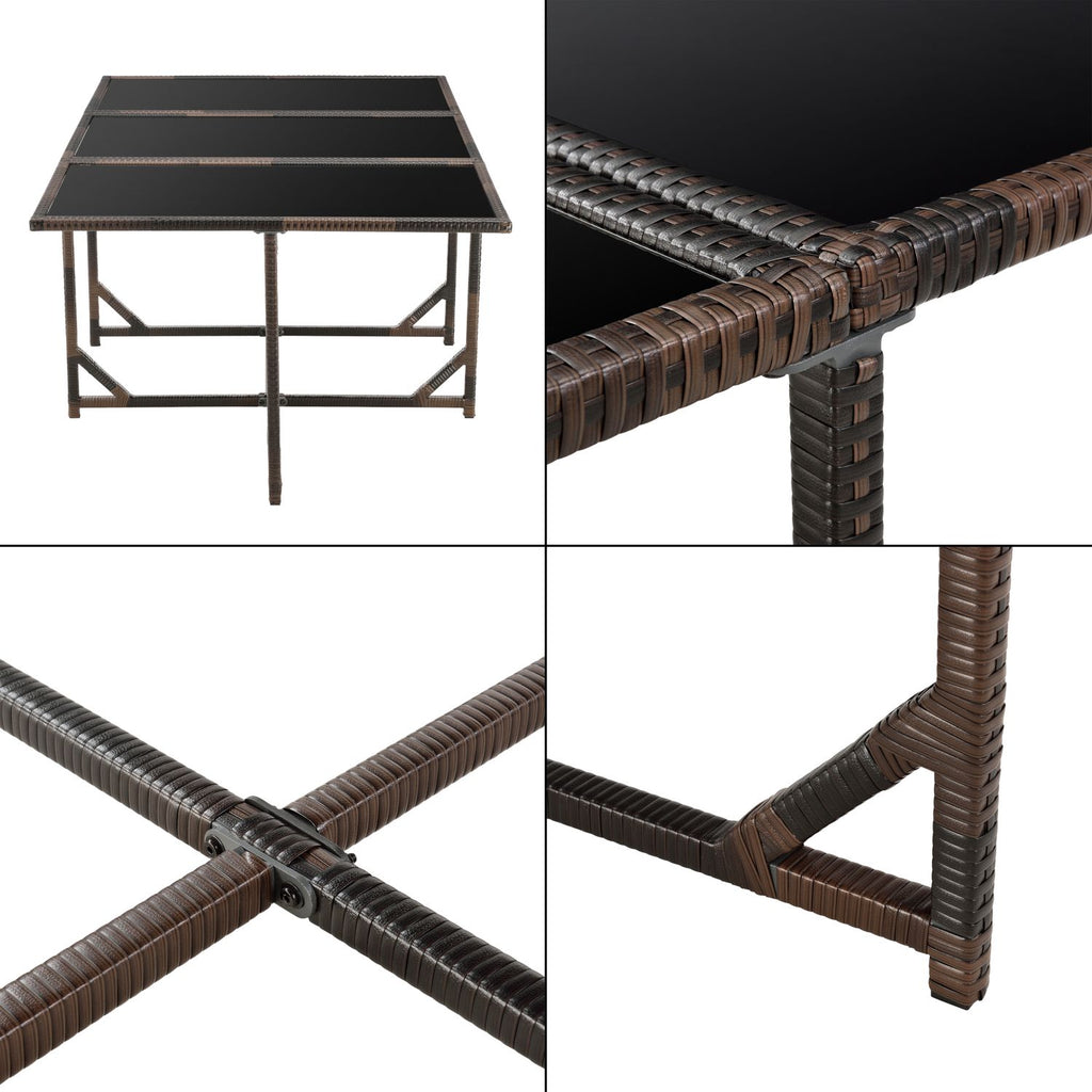 Set De Muebles De Jardín Laredo - 11-piezas - Conjunto De Muebles De Exterior Con Cojines - Terraza - Patio - Set De 6 Sillones - 4 Pufs - Mesa - Polyrattan - Marrón Meler [en.casa]®