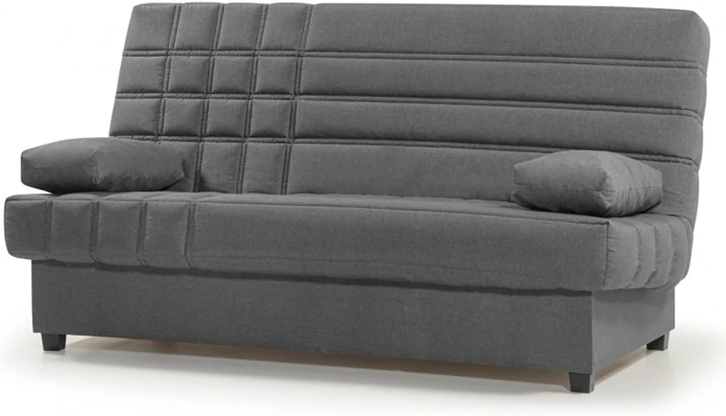 SHIITO - Sofá Cama de 3 Plazas con Arcón Interior - 100 x 193 x 100 cm - Modelo Romeo - con Apertura Clic-Clac - Incluye 2 Cojines - Color Gris Oscuro