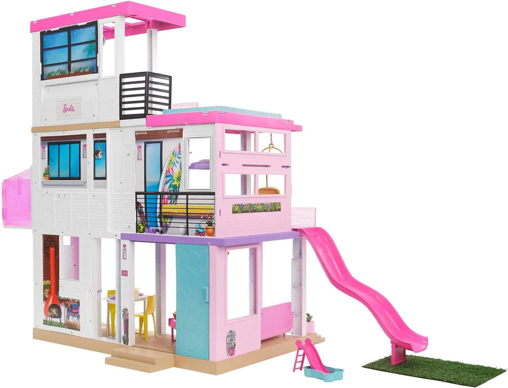 Barbie Casa de Muñecas Dreamhouse - con Piscina, Tobogán y Ascensor - Luces y Sonido - 75+ Piezas - 104 x 109 cm - Regalo para Niños de 3-7 Años, GRG93