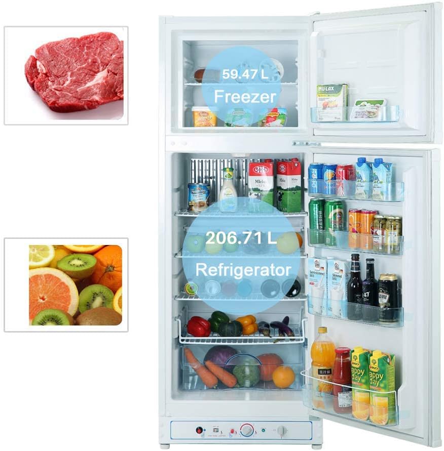 SMETA Nevera Gas con Congelador, 265L (203L+62L), 220V, Refrigerador Congelador Combinado, Refrigerador Camping Gas para Autocaravana, Garaje, Caravana, Home, Blanco